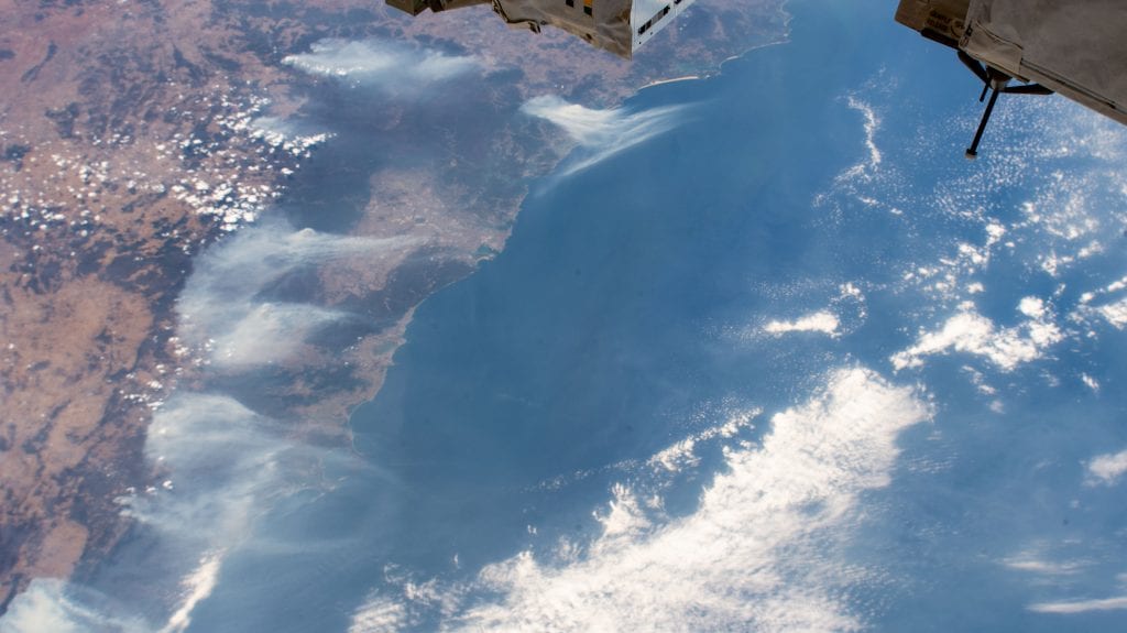 (Jan. 3, 2020) Wildfires are pictured surrounding Sydney, Australia as the International Space Station orbited 269 miles above the Tasman Sea.