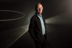 Anthony McCall in his exhibition at The Hepworth Wakefield, Wakefield.